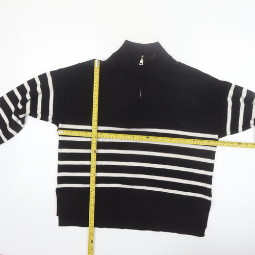 DKNY Jeans Women's Black Striped Mock Neck 1/4 Zip Jumper Size L