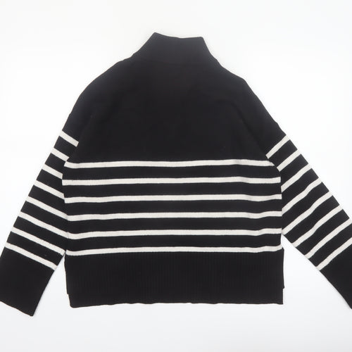 DKNY Jeans Women's Black Striped Mock Neck 1/4 Zip Jumper Size L