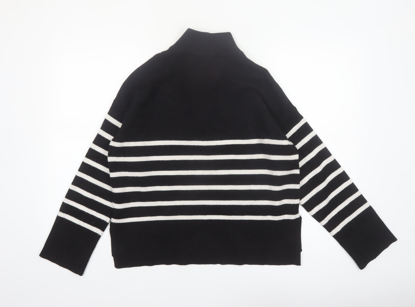 DKNY Jeans Women's Black Striped Mock Neck 1/4 Zip Jumper Size L