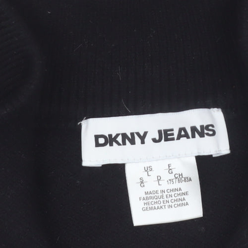 DKNY Jeans Women's Black Striped Mock Neck 1/4 Zip Jumper Size L