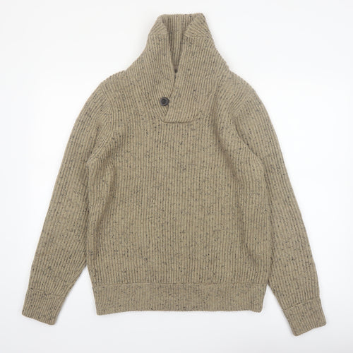 Next Men's Beige Shawl Neck Chunky Knit Pullover Jumper M