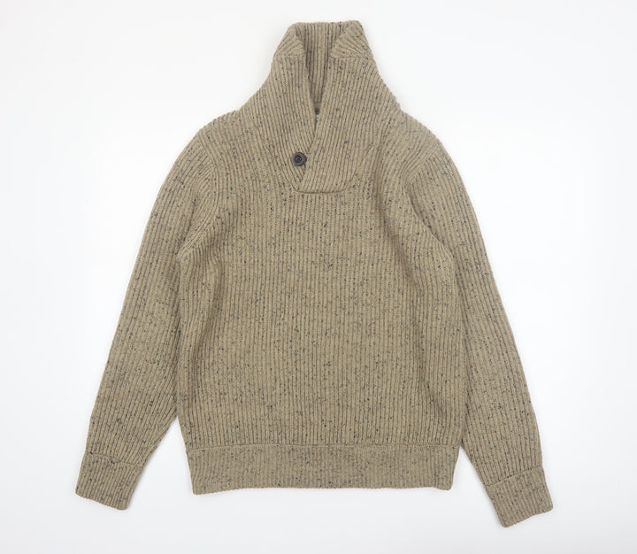 Next Men's Beige Shawl Neck Chunky Knit Pullover Jumper M