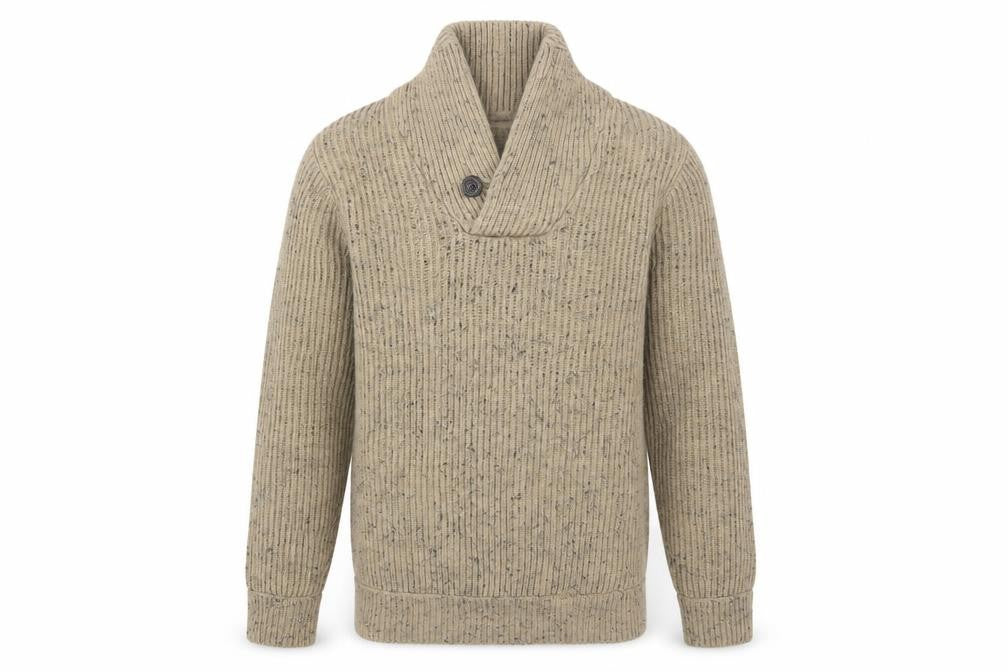 Front view of Next Men's Beige Shawl Neck Chunky Knit jumper M