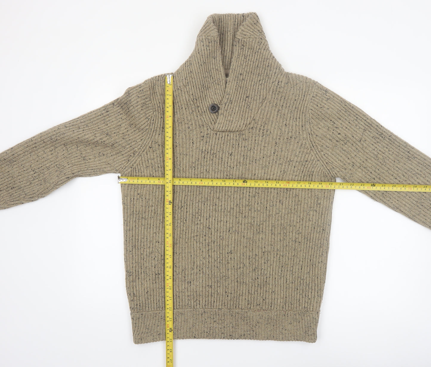 Next Men's Beige Shawl Neck Chunky Knit Pullover Jumper M