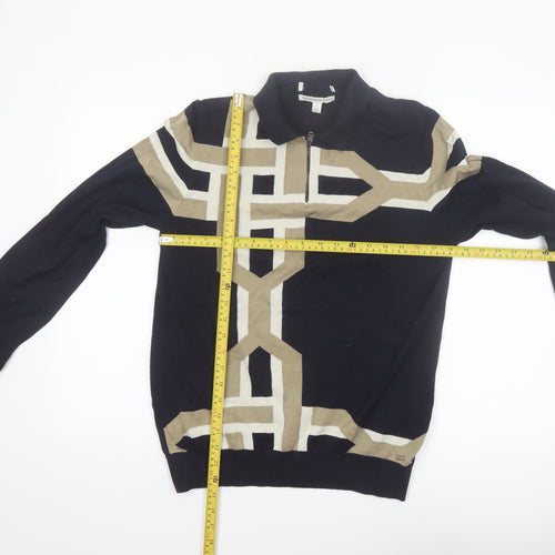 Marks and Spencer Men’s Blue Geometric 1/2 Zip Cotton Jumper Size L
