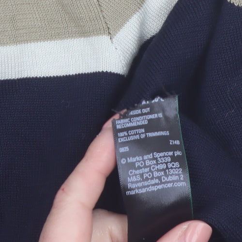 Marks and Spencer Men’s Blue Geometric 1/2 Zip Cotton Jumper Size L