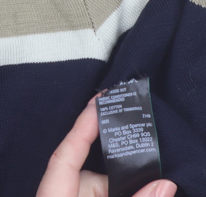 Marks and Spencer Men’s Blue Geometric 1/2 Zip Cotton Jumper Size L