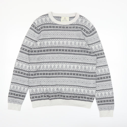 Next Men's Grey Fair Isle Cotton Crew Neck Jumper Size M