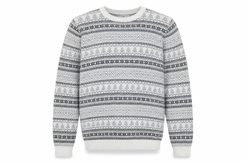 Front view of Next Men's Grey Fair Isle Cotton Crew Neck Jumper, size M