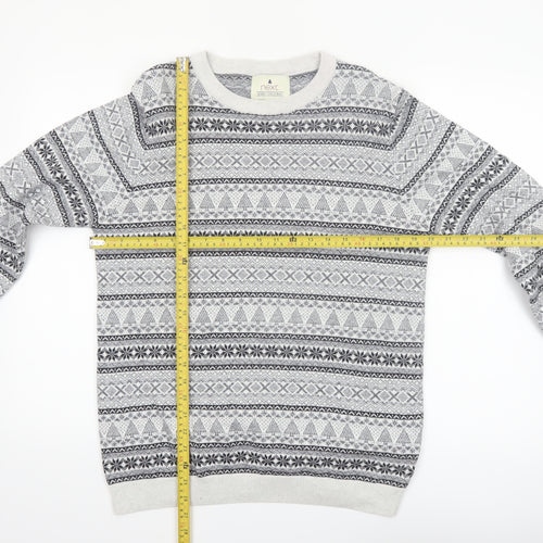 Next Men's Grey Fair Isle Cotton Crew Neck Jumper Size M