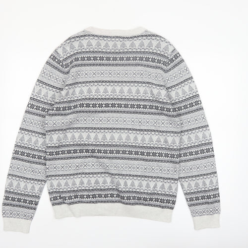 Next Men's Grey Fair Isle Cotton Crew Neck Jumper Size M