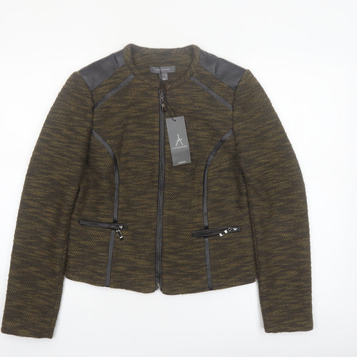 Atmosphere Women’s Khaki Zip-Up Jacket Size 10 Faux Leather Trim