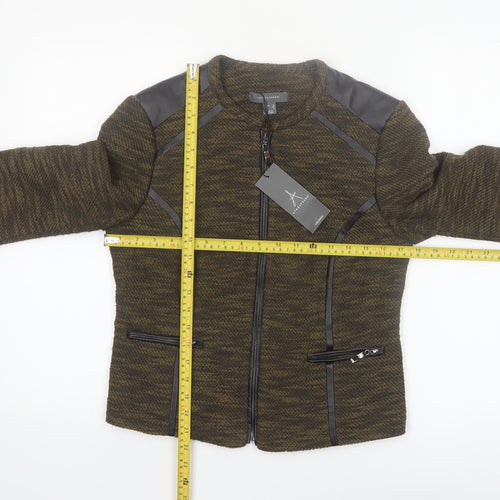 Atmosphere Women’s Khaki Zip-Up Jacket Size 10 Faux Leather Trim