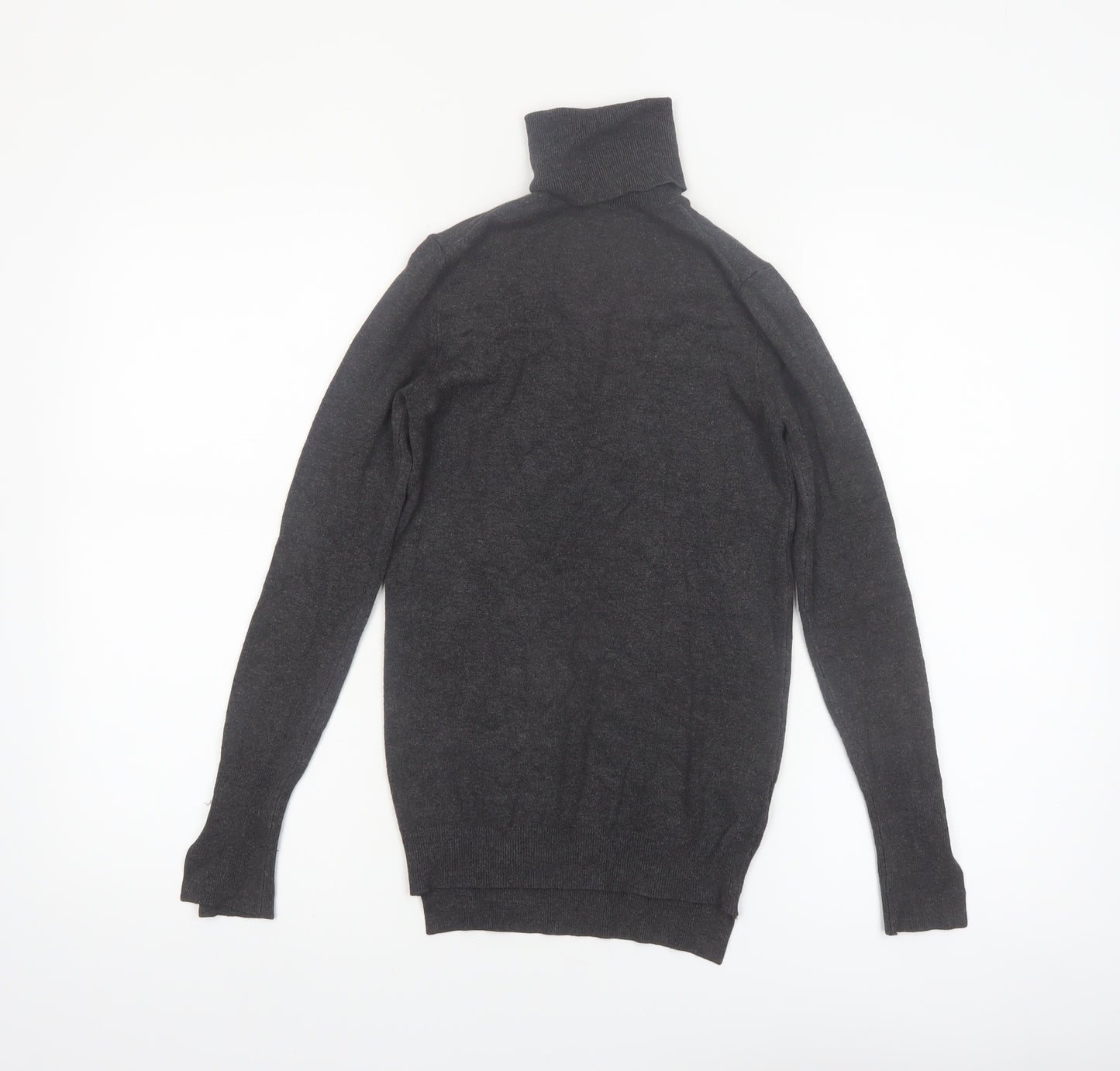 Zara Women Grey Roll Neck Knit Jumper Size S Slim Fit