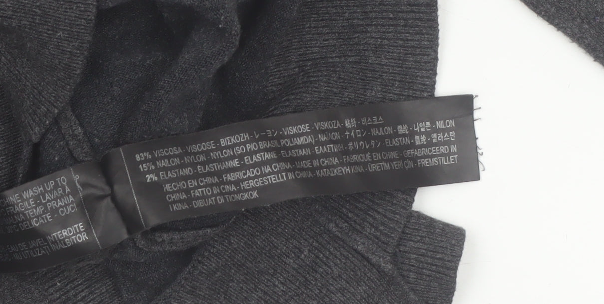 Zara Women Grey Roll Neck Knit Jumper Size S Slim Fit