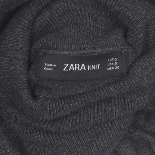 Zara Women Grey Roll Neck Knit Jumper Size S Slim Fit