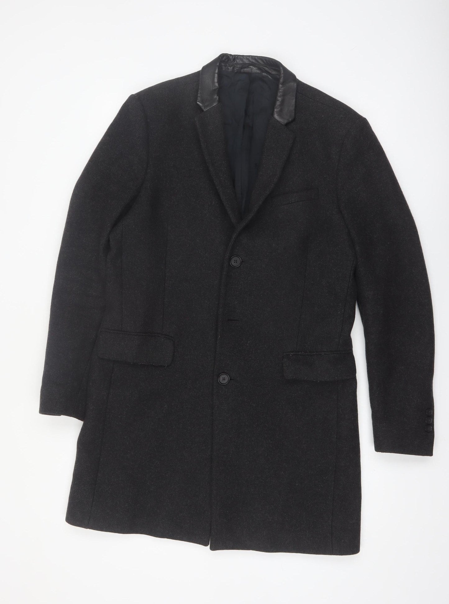 The Kooples Men's Black Wool Blend Slim Fit Overcoat Size 48