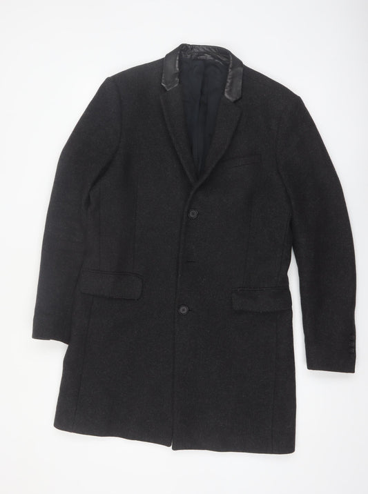 The Kooples Men's Black Wool Blend Slim Fit Overcoat Size 48