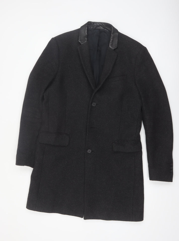 The Kooples Men's Black Wool Blend Slim Fit Overcoat Size 48