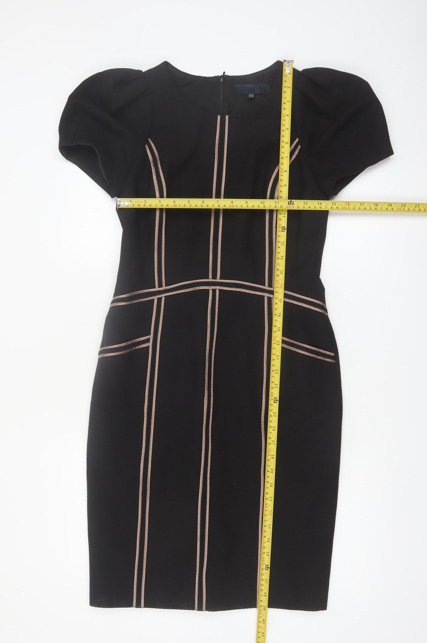 Bastyan Women’s Black Size 12 Sheath Work Dress with Puff Sleeves