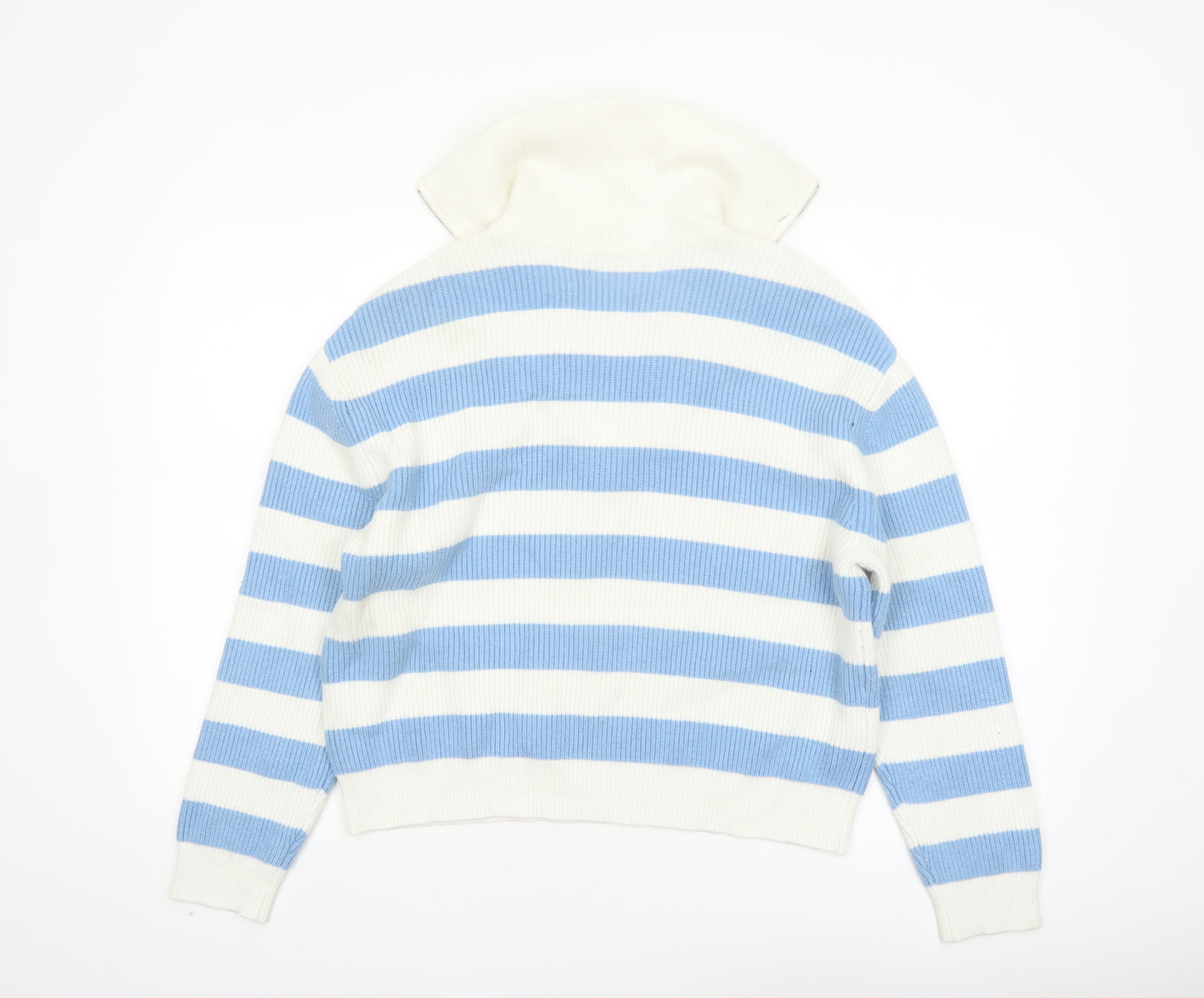 MNG Women’s Blue White Striped V-Neck Pullover Jumper Size S