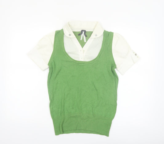 Next Women's Green Layered Scoop Neck Knit Blouse Size 12