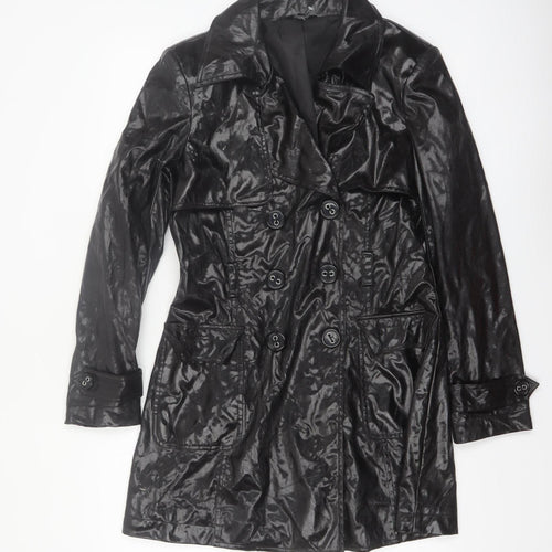 Savida Women's Black Trench Coat Size 12 Mid-Length Belted