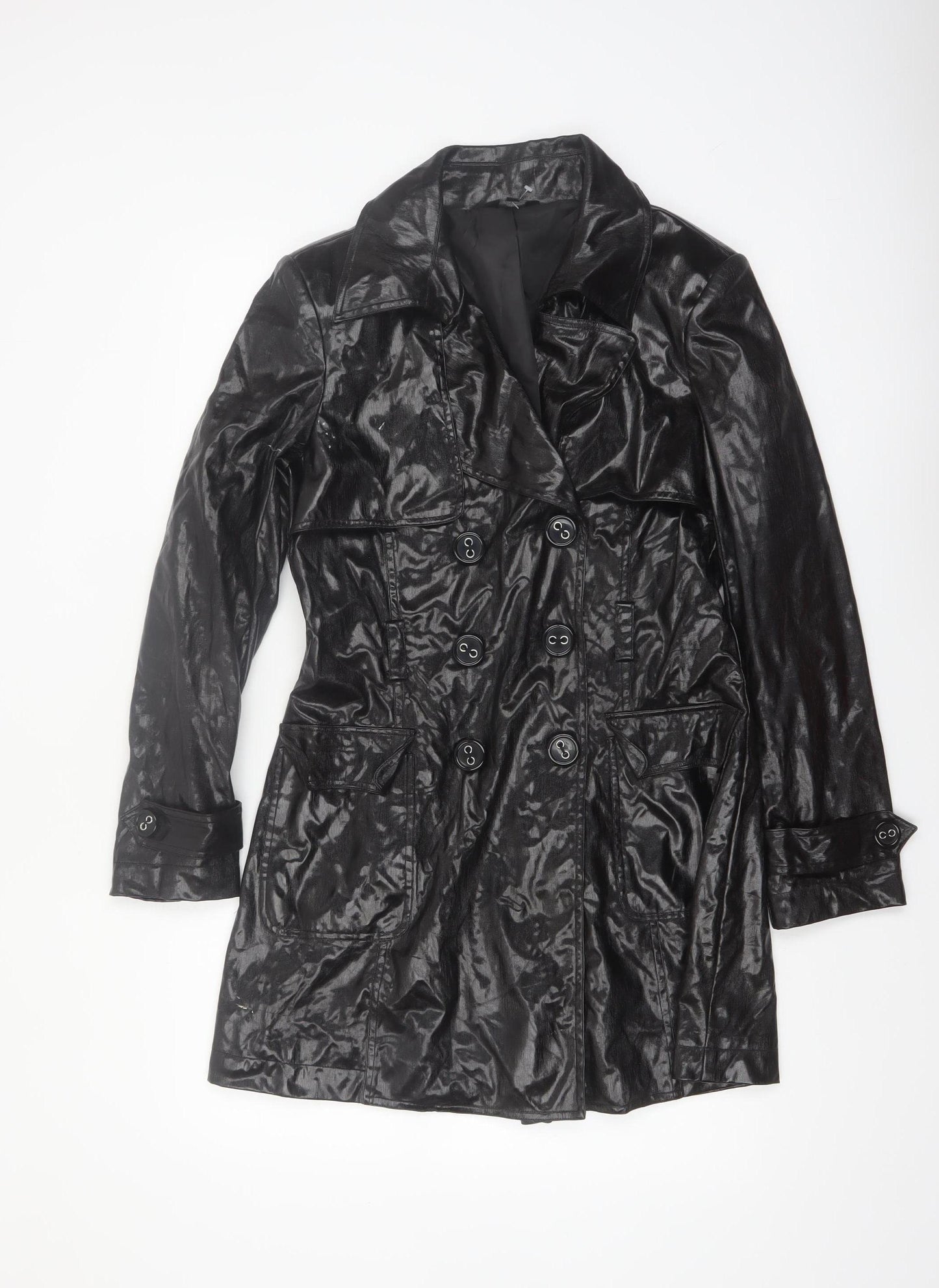 Savida Women's Black Trench Coat Size 12 Mid-Length Belted