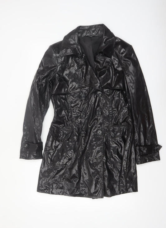 Savida Women's Black Trench Coat Size 12 Mid-Length Belted