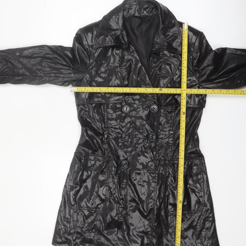 Savida Women's Black Trench Coat Size 12 Mid-Length Belted