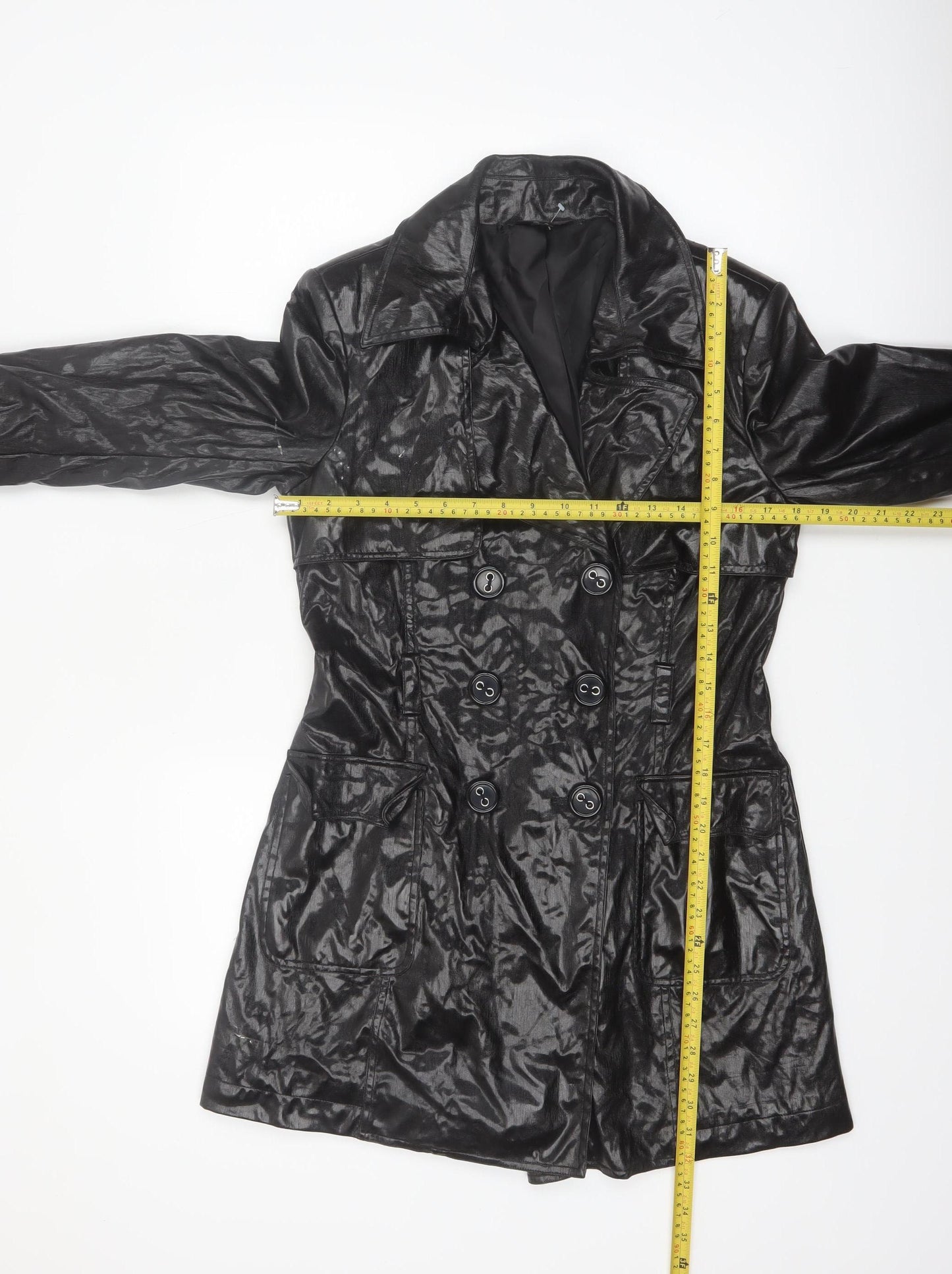 Savida Women's Black Trench Coat Size 12 Mid-Length Belted