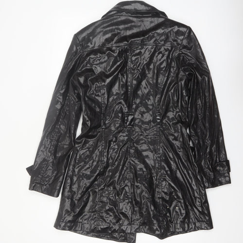 Savida Women's Black Trench Coat Size 12 Mid-Length Belted
