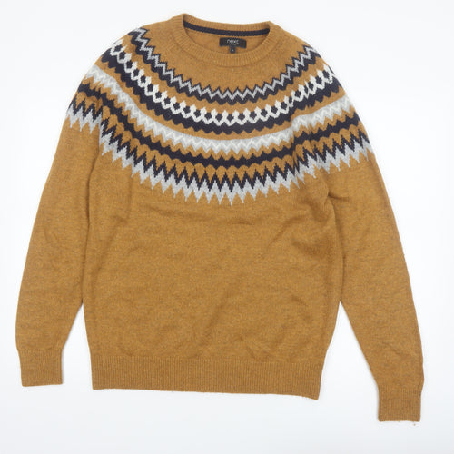 Next Men's Brown Fair Isle Pullover Jumper Wool Blend Size M