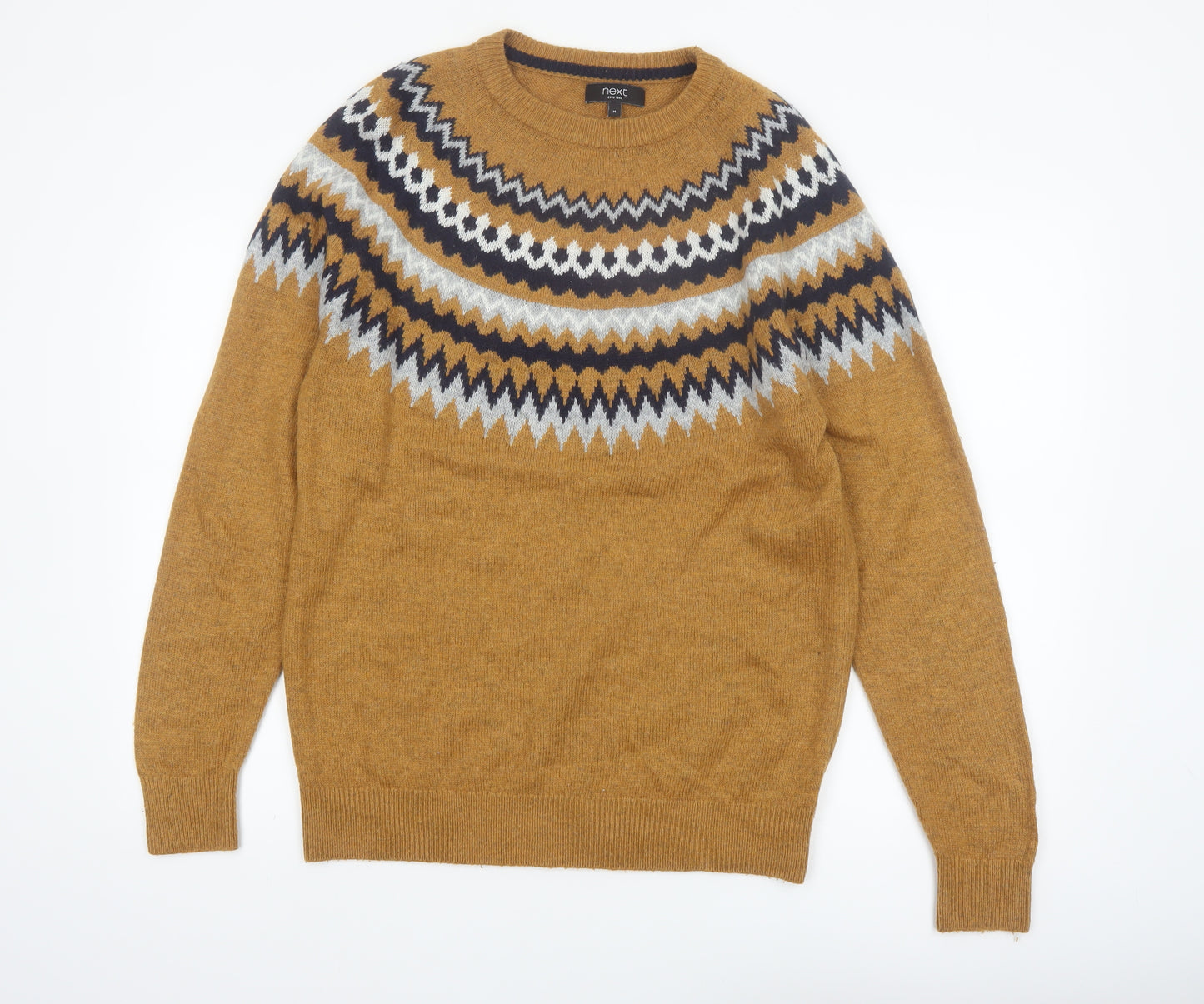 Next Men's Brown Fair Isle Pullover Jumper Wool Blend Size M