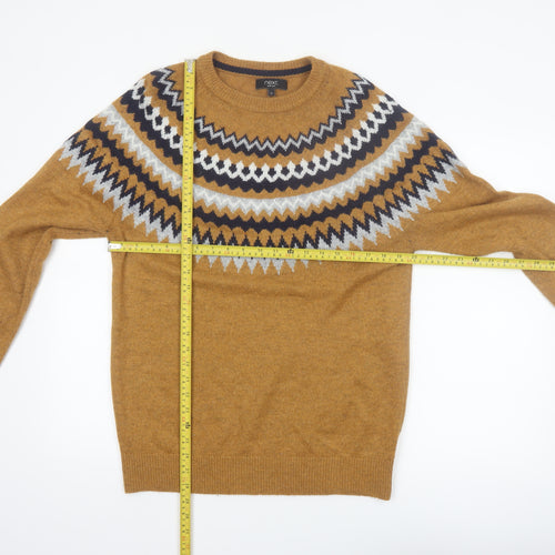 Next Men's Brown Fair Isle Pullover Jumper Wool Blend Size M