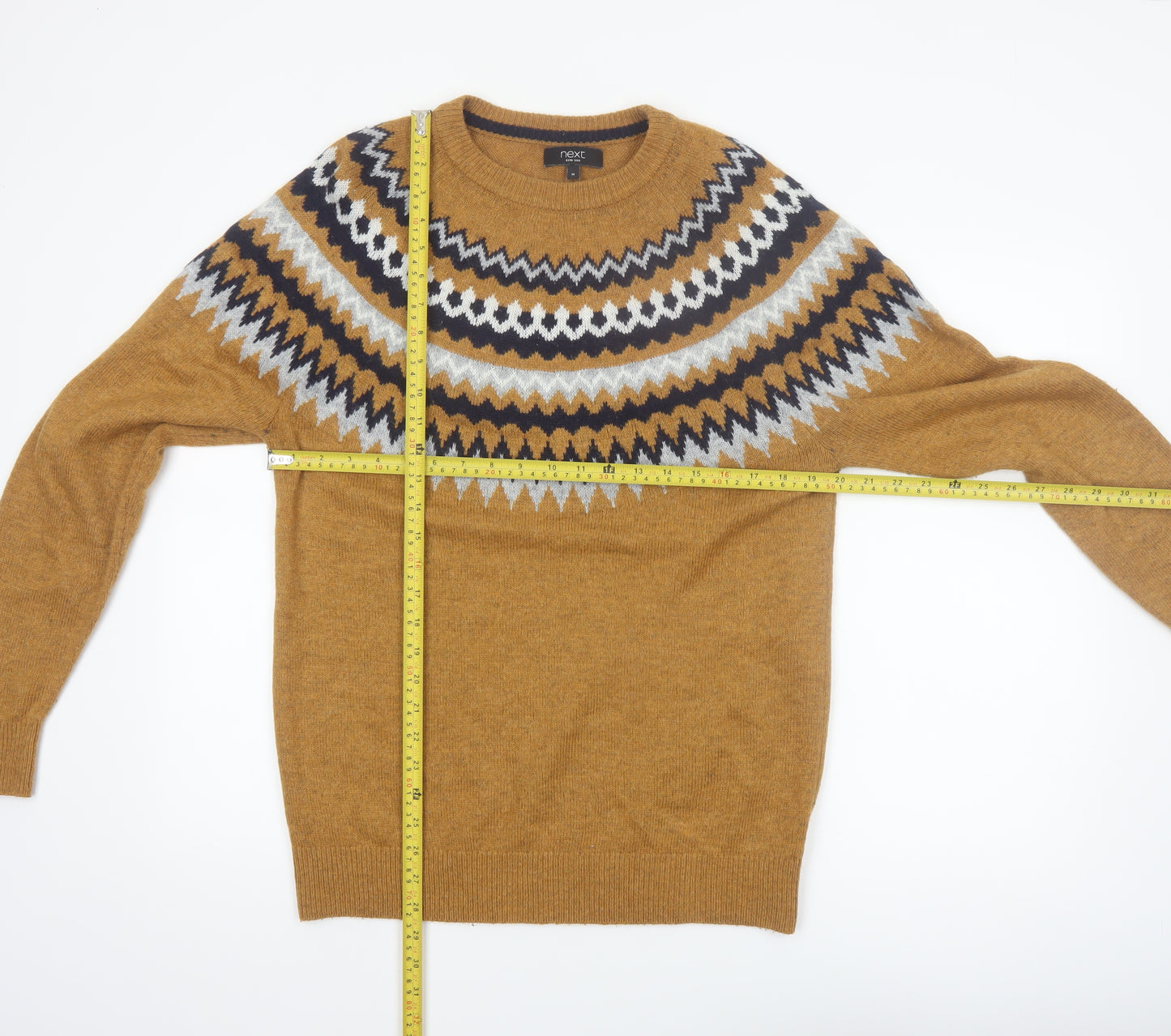Next Men's Brown Fair Isle Pullover Jumper Wool Blend Size M