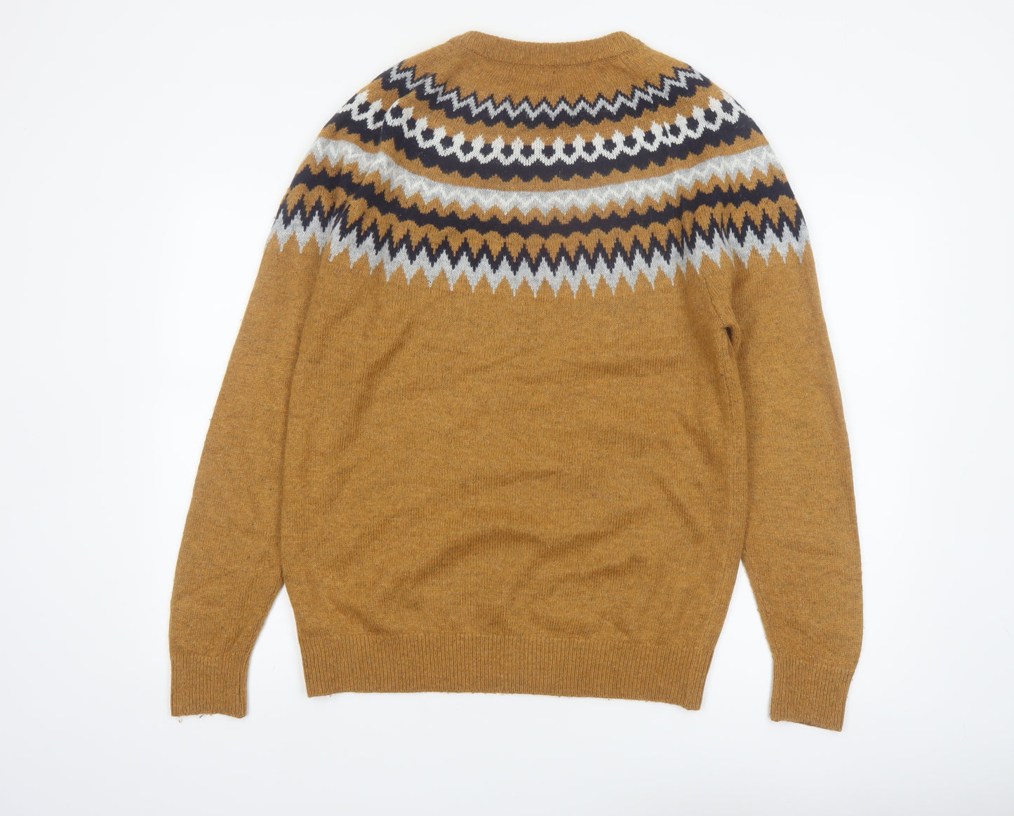 Next Men's Brown Fair Isle Pullover Jumper Wool Blend Size M