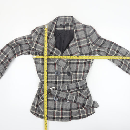Zoe Women’s Grey Check Wool Blend Belted Blazer Coat Size 8