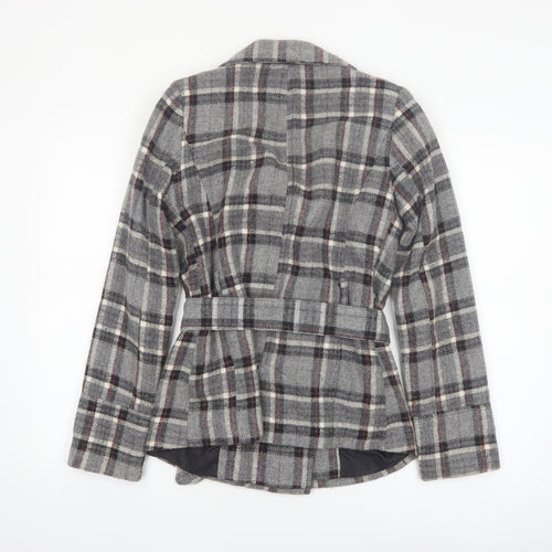Zoe Women’s Grey Check Wool Blend Belted Blazer Coat Size 8