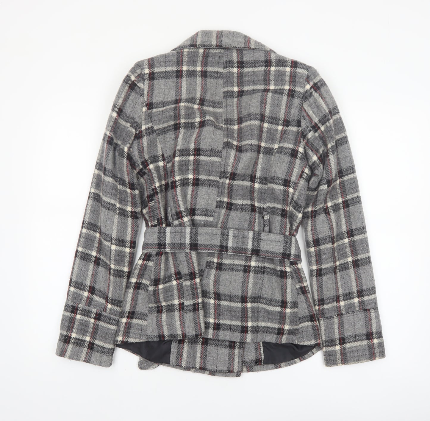 Zoe Women’s Grey Check Wool Blend Belted Blazer Coat Size 8