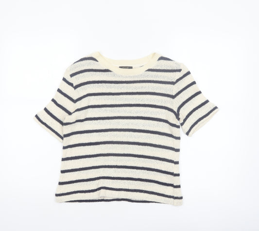 Massimo Dutti Women's Ivory Striped Knit Linen Blend T-Shirt XS