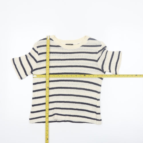 Massimo Dutti Women's Ivory Striped Knit Linen Blend T-Shirt XS