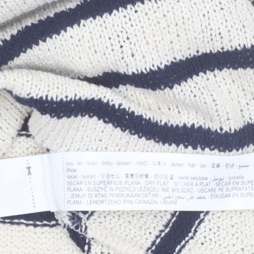 Massimo Dutti Women's Ivory Striped Knit Linen Blend T-Shirt XS