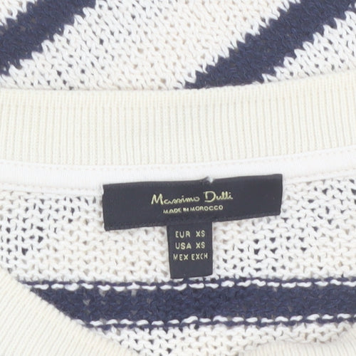 Massimo Dutti Women's Ivory Striped Knit Linen Blend T-Shirt XS