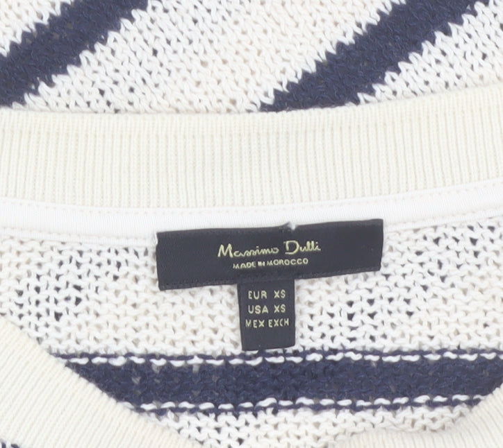 Massimo Dutti Women's Ivory Striped Knit Linen Blend T-Shirt XS