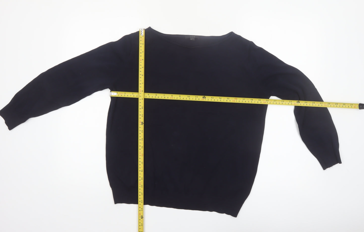 COS Womens Black Cotton Boat Neck Long Sleeve Pullover Jumper Size 12