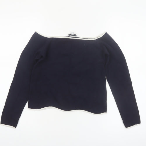 Warehouse Womens Blue Boat Neck Long Sleeve Knit Jumper Size 10