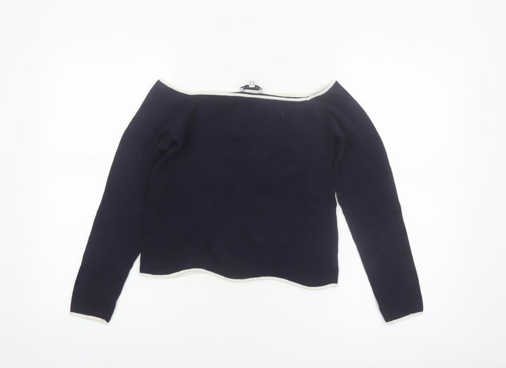 Warehouse Womens Blue Boat Neck Long Sleeve Knit Jumper Size 10