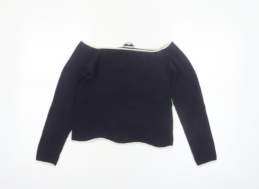 Warehouse Womens Blue Boat Neck Long Sleeve Knit Jumper Size 10