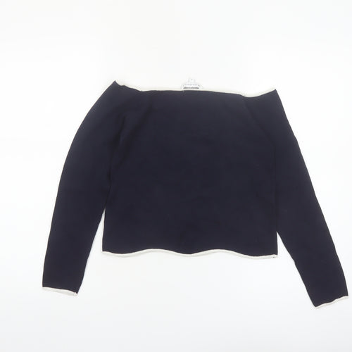 Warehouse Womens Blue Boat Neck Long Sleeve Knit Jumper Size 10